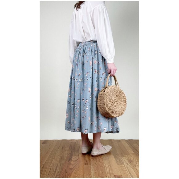 Vintage Butterfly Print Midi Maxi Skirt Pleated Romantic Whimsical Dainty Flowy - Picture 3 of 8